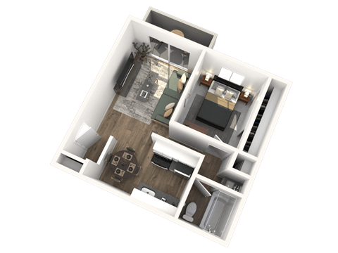 Floor plan for 1 bed, 1 bath, 625 sqft